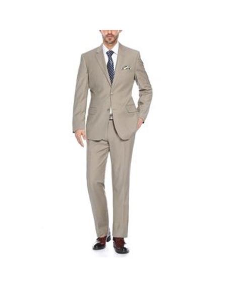 Renoir Suits - Renoir Fashion Verno men's Tan and Blue Notch Lapel Solid Pattern Slim Fit 2-Piece Suit