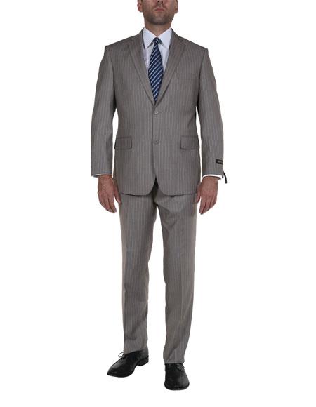  Tan ~ Beige Pinstripe 2 Button Suit Notch Lapel Side Vented Suit Regular Modern Fit Suit Flat Front Pants
