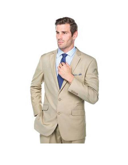 Renoir Suits - Renoir Fashion Verno  Crespo Men's Single Breasted Solid Pattern Classic Fit Polyester Suit In Beige