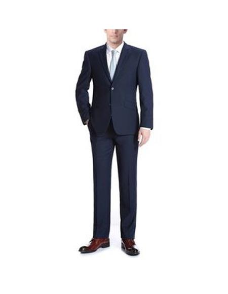 Renoir Suits - Renoir Fashion Verno  Men's Single Breasted Solid Pattern 2-piece Slim Fit Wool Suit In Navy