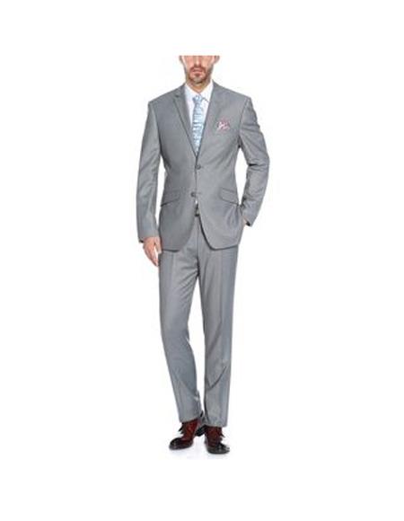 Renoir Suits - Renoir Fashion Verno Men's Grey Single Breasted Notch Lapel Solid Pattern Slim Fit Two Piece Polyester Suit