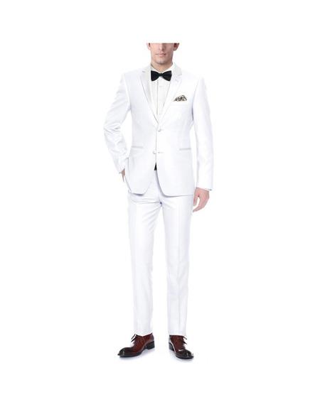 Renoir Suits - Renoir Fashion Verno Men's White Single Breasted Notch Lapel Solid Pattern Slim Fit Two Piece Polyester Suit