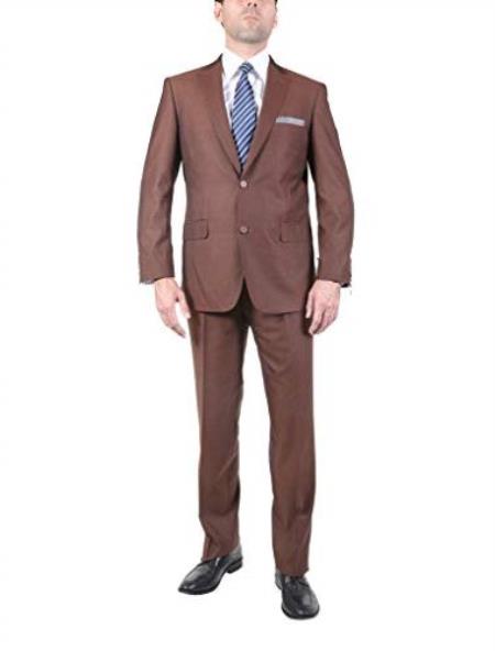 Brick ~ Cognac Color 2 Button men's Suit With Texture Fabric Flat Front