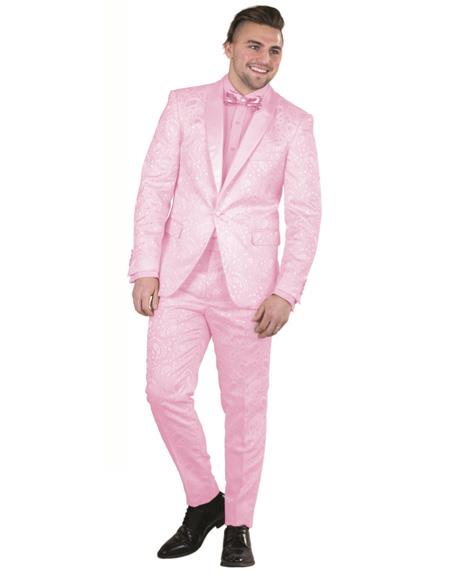 Mens Raspberry Single Breasted One Button Suit