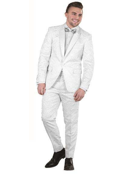 Mens Single Breasted White One Button Suit