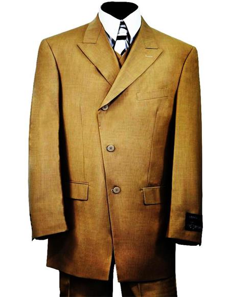 Men's Vested Single Breasted 3 Piece Taupe Suits