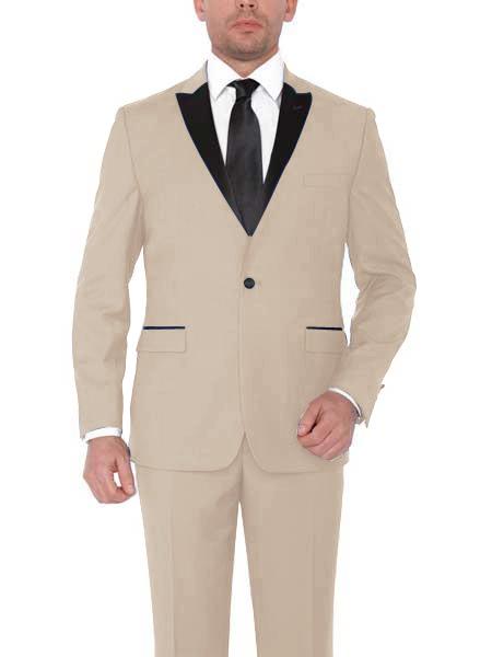 men's Single Breasted Suit Beige One Button