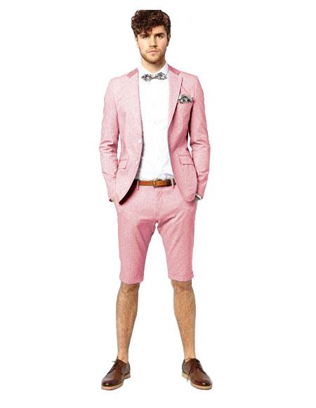 Mens Short Pants Suit Set Mens Suit Single Breasted Pink Notch Lapel