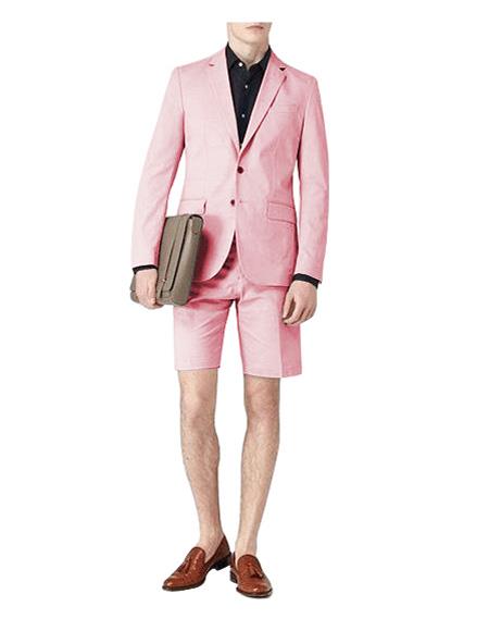 Mens Short Pants Suit Set Mens Two Button Single Breasted Suit Pink 