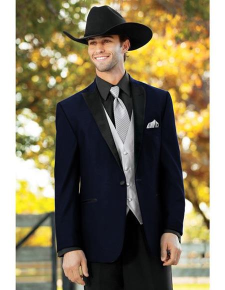 men's Navy Blue Single Breasted One Button Suit