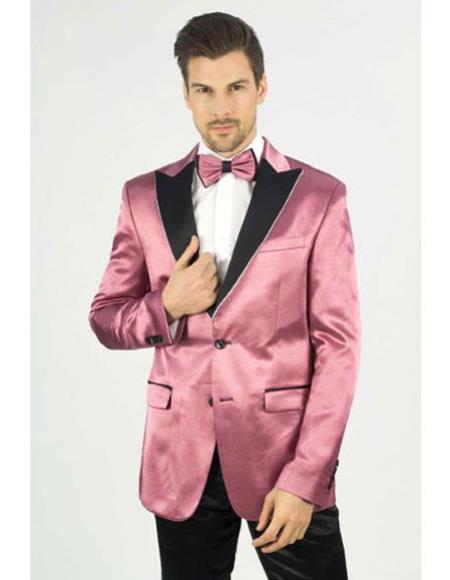 Men's Single Breasted Peak Label Gold & Rose with Black Pants Suits