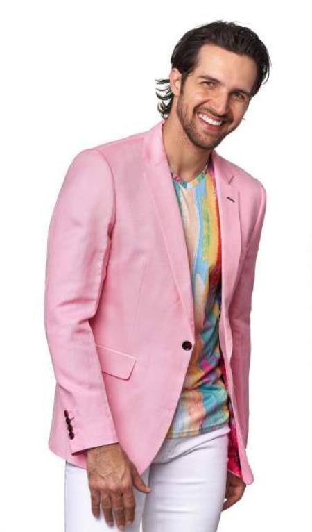 Men's 2 Piece Linen Causal Outfits Blazer - Pink / Beach Wedding Attire For Groom-Mens Linen Suit