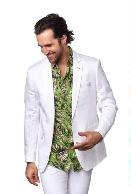 Men's 2 Piece Linen Causal Outfits Blazer - White / Beach Wedding Attire For Groom-Mens Linen Suit
