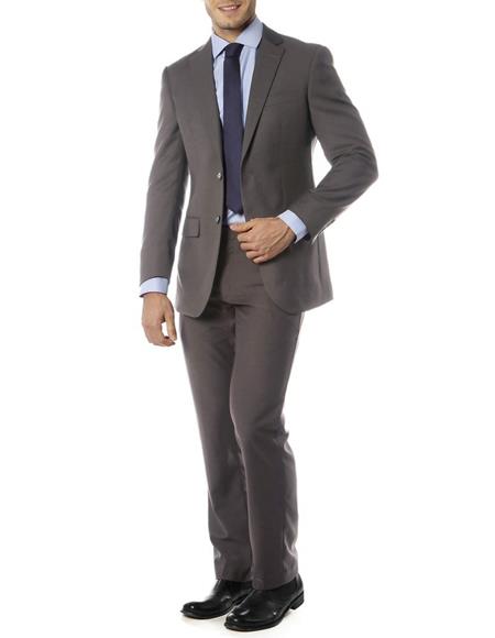Men's Single Breasted Notch Label Slim Fit Suit Charcoal