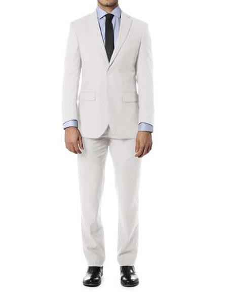 Men's Single Breasted Notch Label Slim Fit Suit White