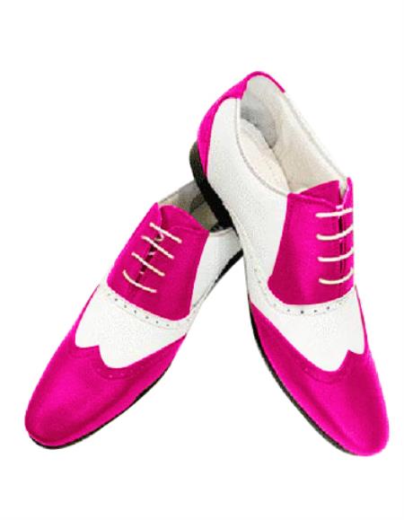  Hot Pink Cushioned Insole Leather Two Toned Wing Tip Shoe 