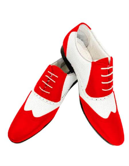  Red Four Eyelet Lacing Leather Two Toned  Wing Tip Shoe