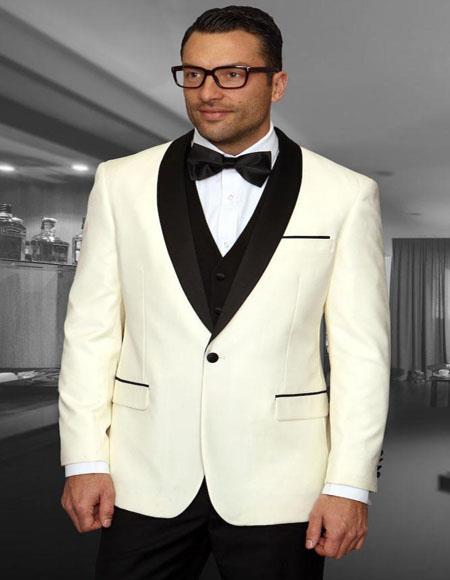 Encore Cream 1-Button Shawl Tuxedo - 3 Piece Suit For Men -  wool Three piece suit