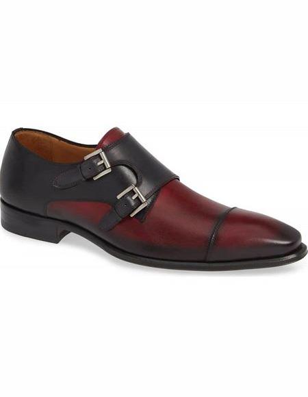 men's Burgundy Double Monk Strap Leather Lining Shoe