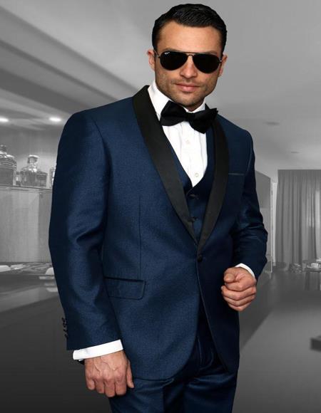 Wynn Indigo 1-Button Shawl Tuxedo - 3 Piece Suit For Men - Three piece suit
