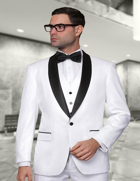 Wynn White 1-Button Shawl Tuxedo - 3 Piece Suit For Men -  wool Three piece suit