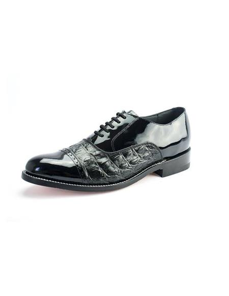 men's Black Lace Up Patent Leather Two Tone Shoes