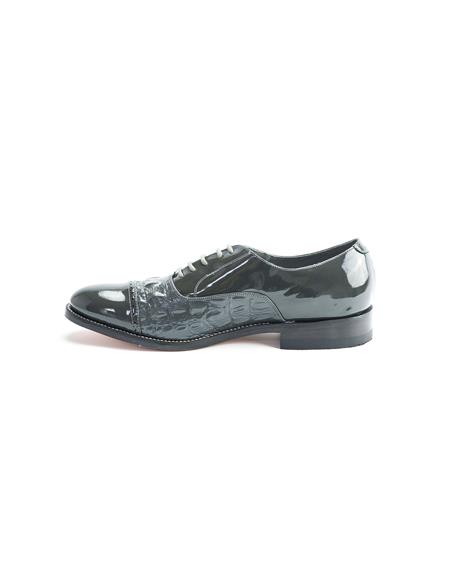 men's Grey Patent Leather Lace Up Two Tone Shoes 