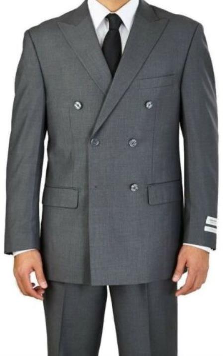 Mens Grey Double Breasted 6 Button Classic Fit Suit