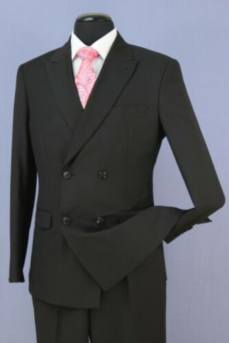 Mens Black 4 Button Double Breasted Slim Fit Suit New With Peak Lapels