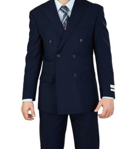 Mens Navy Blue Double Breasted 6 Button Classic Fit Suit NEW