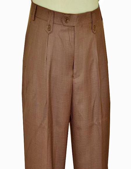 Pronti Luggage Brown Wide Leg Slacks With Custom Button Tabs / Flapped Pockets Solid Pattern  Wool 1920s 40s Fashion Clothing Look!