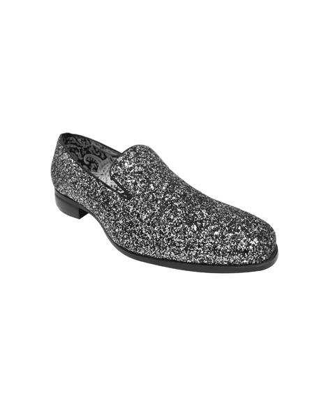 Mens Slip On Style Shiny Fashionable Black ~ White Shoe