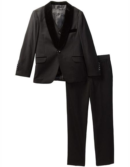Mens and Boys Black Velvet Collar Tuxedo Suit 