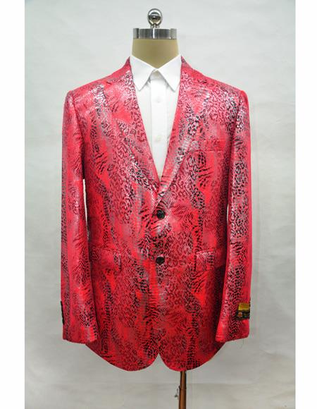 Men’s notch lapel python leather Ostrich looking red sport jacket