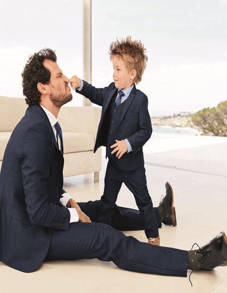 Blue Notch Lapel Two Button Father ~ Dad And Son Matching Suits