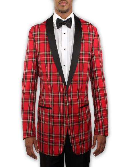Red Tartan Plaid Tuxedo with Black Lapel - Holiday - Christmas - Wedding Prom