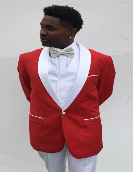 Mens Single Breasted Shawl Label Red and White Suit