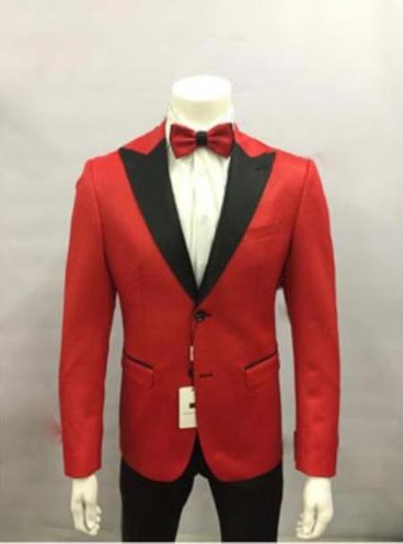 2 Button Red and Black Lapel Dinner Jacket for Men