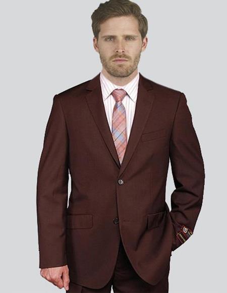 Giorgio Fiorelli Suit Mens Single Breasted Notch Lapel Solid Brown Suit