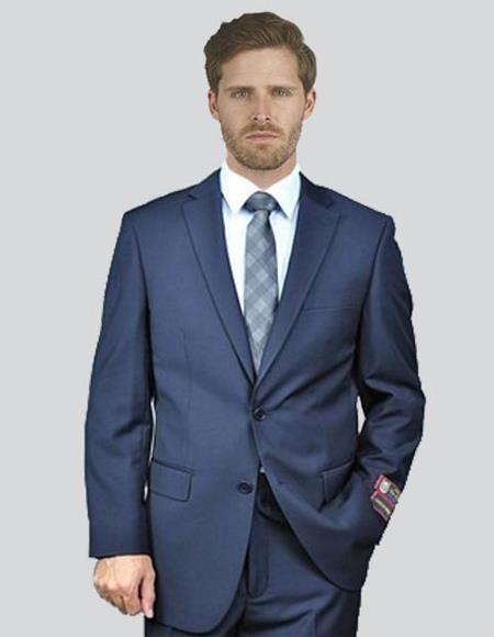 Men's Single Breasted Notch Lapel Solid Navy Suit