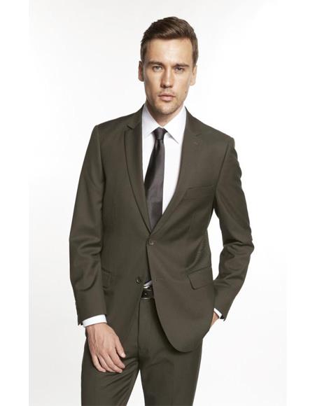 Giorgio Fiorelli Suit Mens Single Breasted Notch Lapel Solid Olive Suit