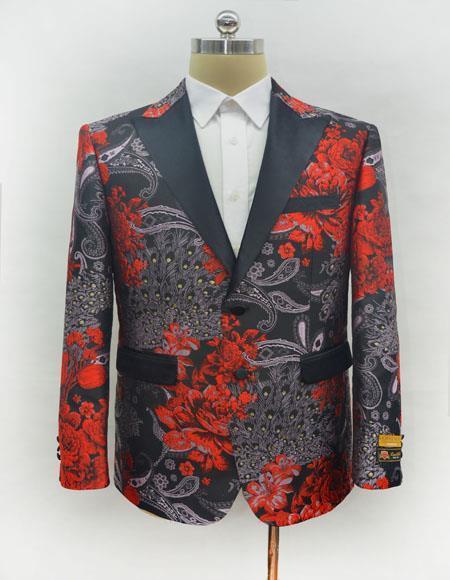Unique Mens Red Casual Print Fashion Printed Fabric Perfect to Match with Jeans Available in Big and Tall