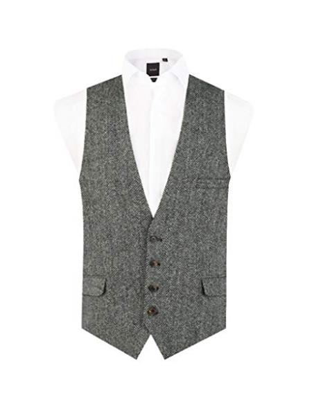 Mens Black and Grey Vest Regular Fit 100% Wool Low Cut Waistcoat