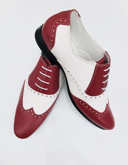 Mens Burgundy Two Toned Wing Tip Leather Shoe