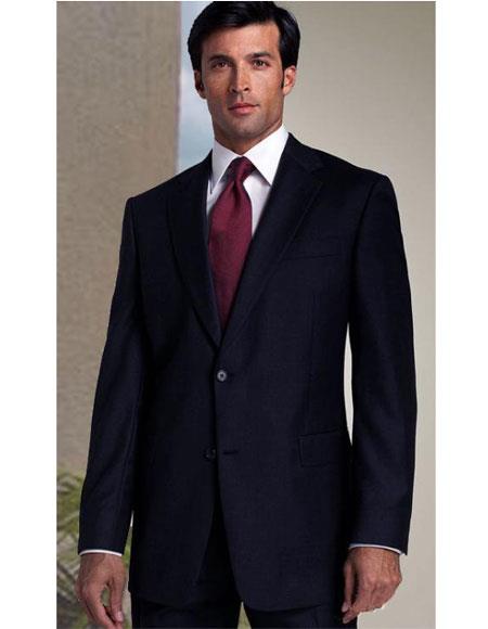 Navy Cotton Two Button Side Vent Classic Suits 