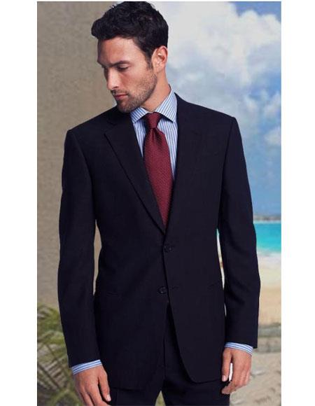Navy Cuff Link Single Breasted Notch Lapel Suit for Men
