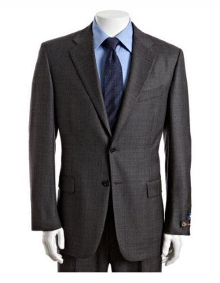 Grey 100% Wool Notch Lapel One Chest Pocket Classic Suits 