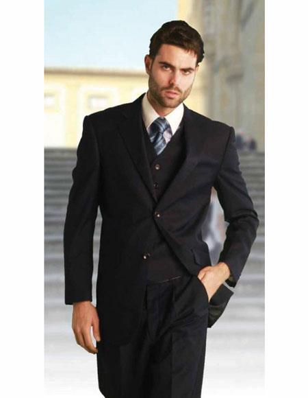 Mens Athletic Cut Solid Navy Classic Suits Relax Fit Pleated Pants 19 Inch Bottom 