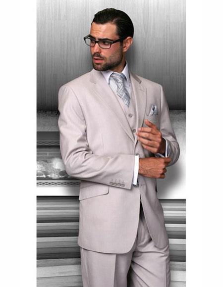 Athletic Cut Classic Mens Solid Sand Suits Relax Fit Pleated Pants 19 Inch Bottom 