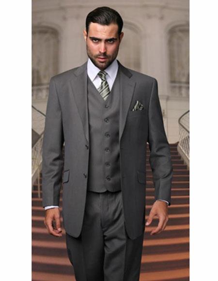 Athletic Cut Mens Classic Oxford Gray Suits Relax Fit Pleated Pants 19 Inch Bottom 